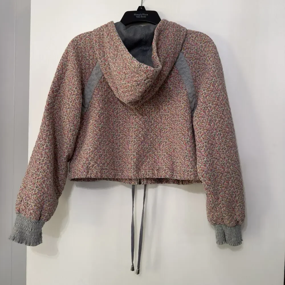 Free People Women’s Quilted Knit Cropped Bomber Jacket Hoodie Floral Medium - Picture 2 of 12